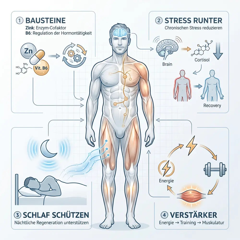 Die 4 Hebel von Neuro Kakao: Bausteine, Stress runter, Schlaf schützen, Verstärker